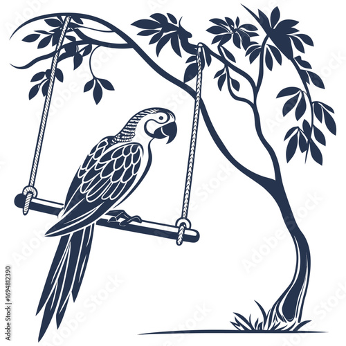 Parrot on a Swing Silhouette design