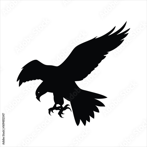 Silhouette of a hawk in flight with wings spread wide