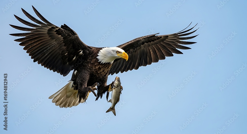 Fototapeta premium Bald Eagle Catching Fish in Flight.