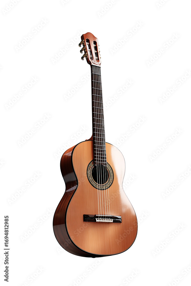 Obraz premium Classical guitar, light brown wood, isolated on black