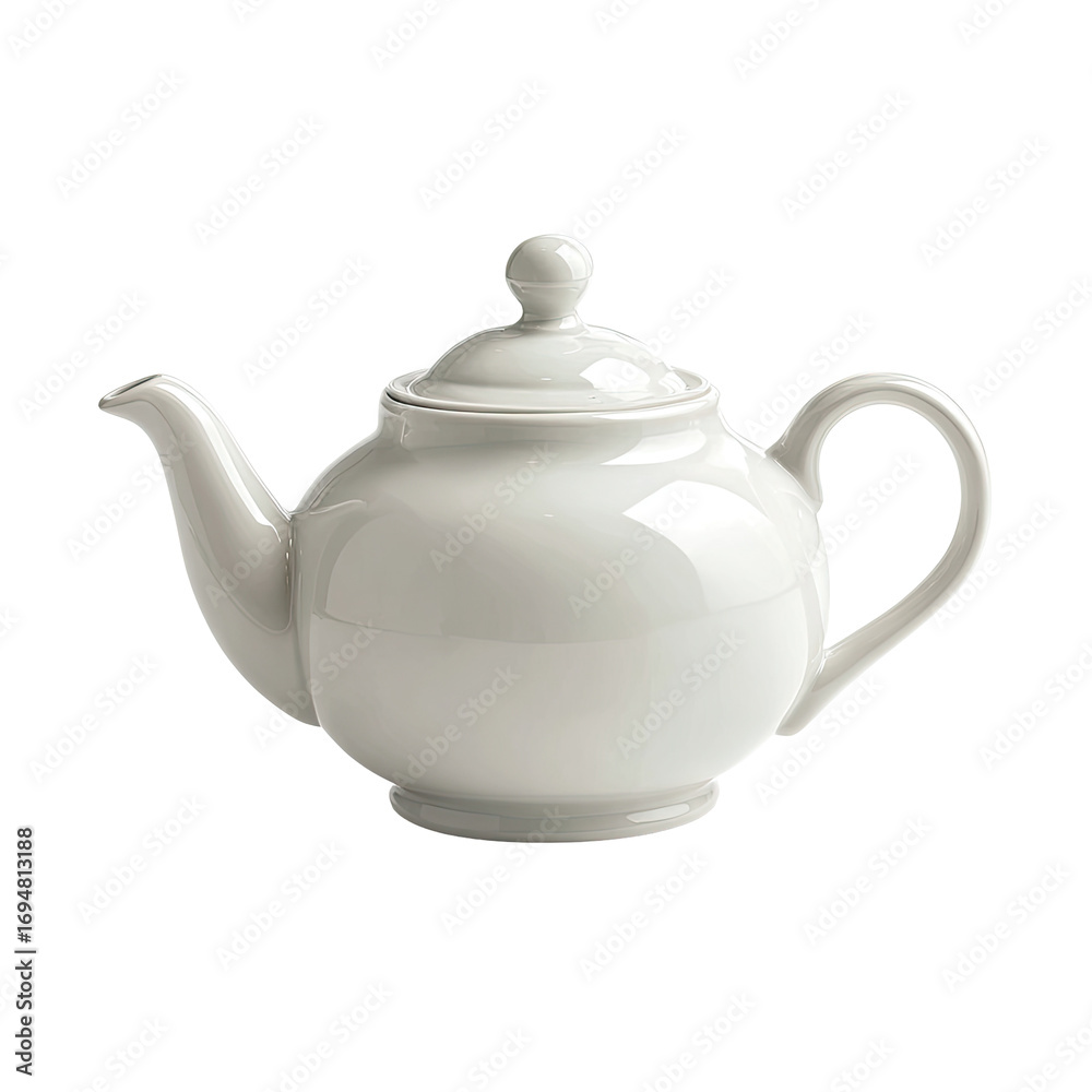 Obraz premium White teapot, ceramic, kitchen, isolated, background, tea, beverage, tableware, website