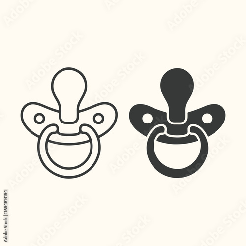 Vector art of two pacifier icons, one outlined and one solid black, on a cream background