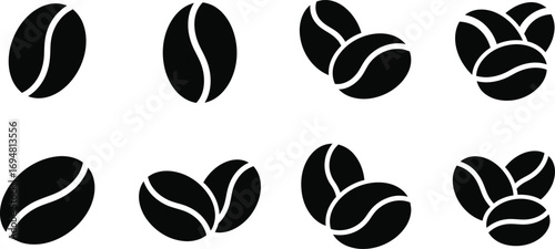 Various black coffee beans illustrations Designs for beverages, coffee shop logos, and drink branding