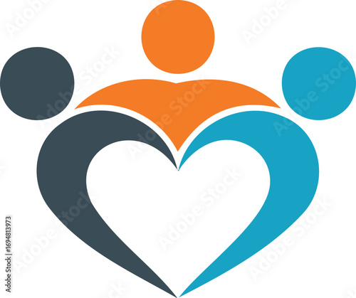 Loving Heart Community Logo: Three People Caring Together Unity