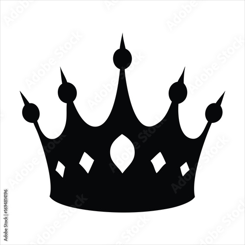 Simple black silhouette of a royal crown on white background