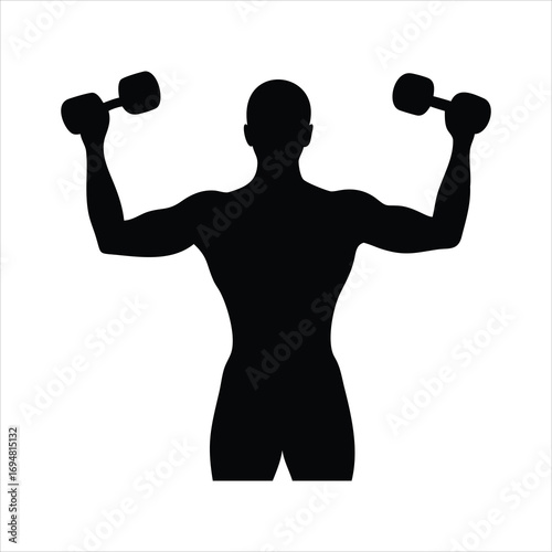 Silhouette of a person lifting dumbbells for strength training