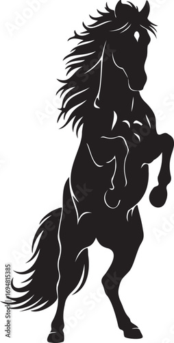Silhouette of a rearing horse standing on hind legs