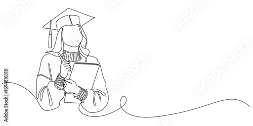Line art illustration of women graduation, graduation women line art style vector illustration