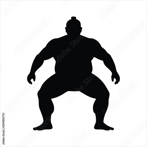 Black silhouette of a sumo wrestler in a fighting stance