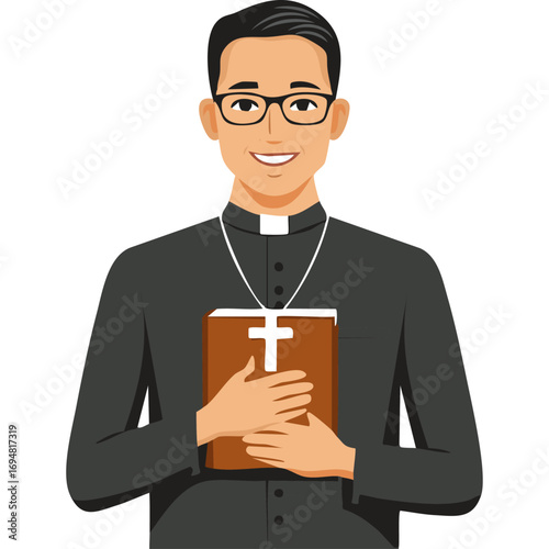 Vector Male Pastor with Black Hair and Glasses