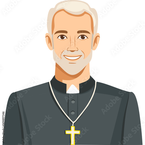Vector Male Pastor with Grey Hair and Beard
