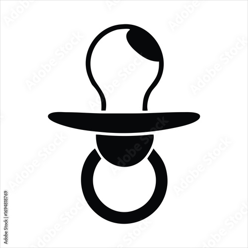 Simple black icon of a baby pacifier on a white background