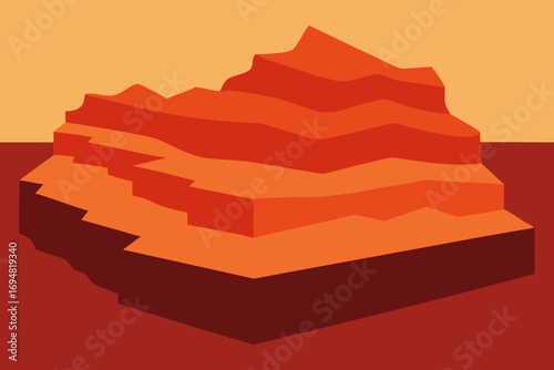 Abstract isometric landscape with layered orange and red rock formations