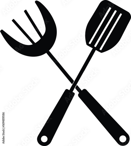 bbq grilling tools set with fork tongs and meat Vector illustration