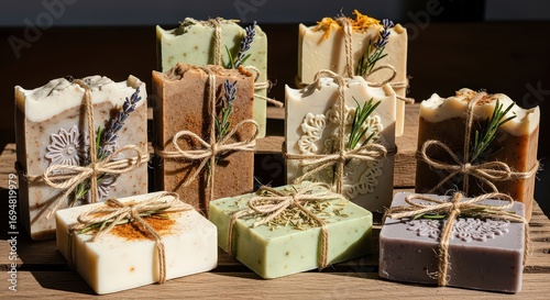 Handmade soap bars display