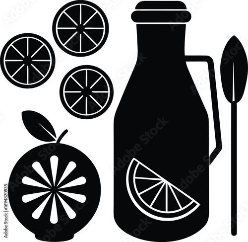 lemonade making kit with utensils and citrus Vector illustration