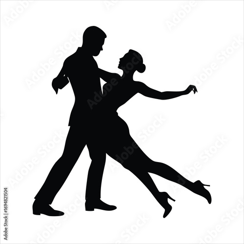 Elegant silhouette of a couple dancing tango