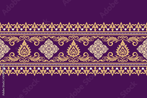 Damask floral pattern border. Motifs Ikat floral ethnic oriental pattern traditional.Aztec style abstract vector illustration.design for texture, fabric, scarf,background,carpet,rug