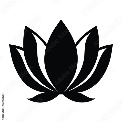 Stylized black lotus flower silhouette on white background