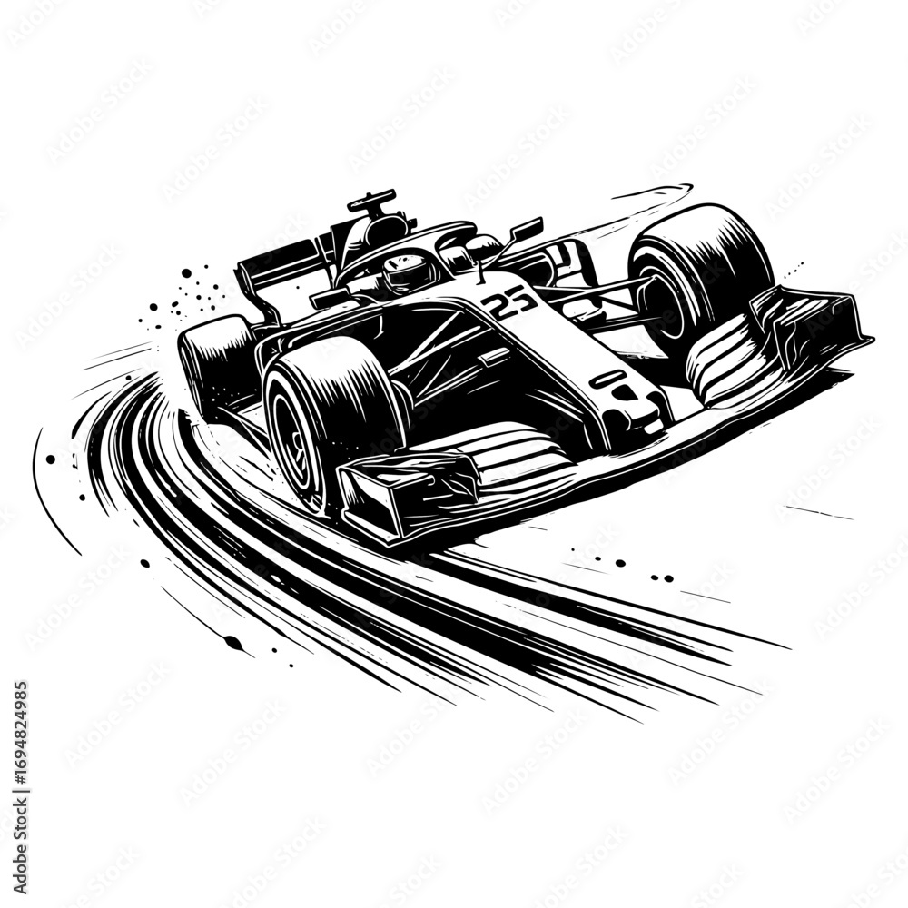 Obraz premium Formula Race Car Carving A Sweeping Corner