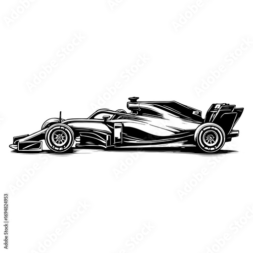 Single Seater Racing Car Side Elevation Illustration