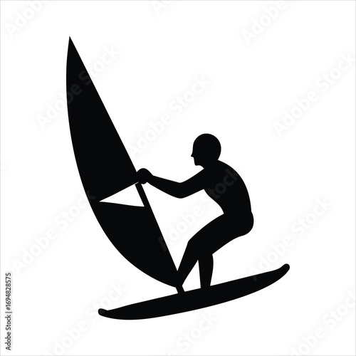 Silhouette of a windsurfer on a white background