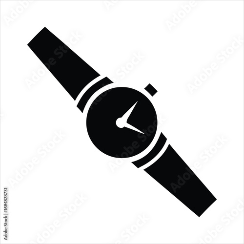 Black silhouette of a wristwatch on a white background