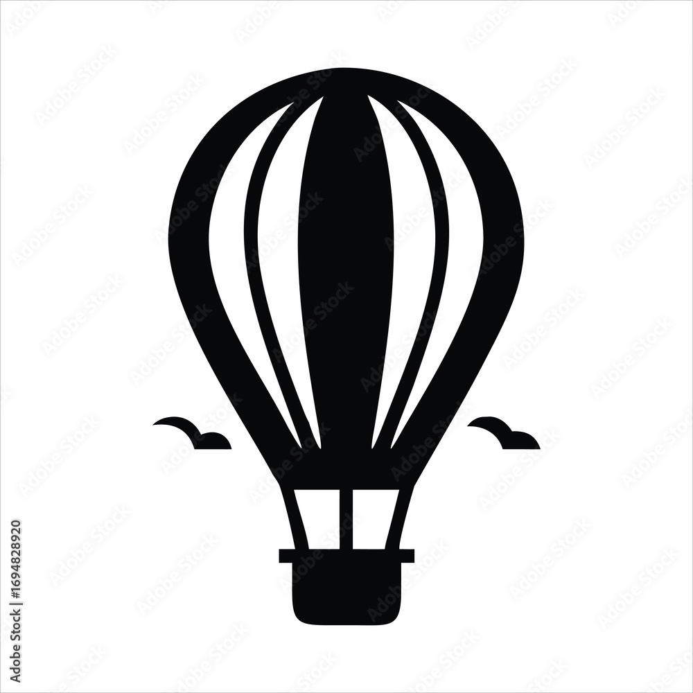 Obraz premium Black silhouette of a hot air balloon ascending with clouds