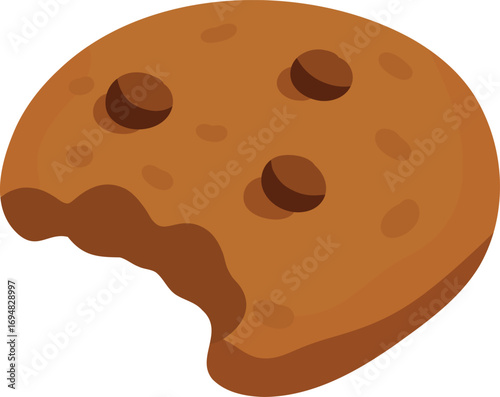 Illustration of a bitten chocolate chip cookie with crumbs and chips. Perfect for bakery branding, dessert packaging, recipe cards, holiday graphics, and sweet snack clipart.