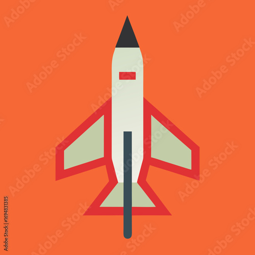 Stylized flat design jet fighter aircraft in flight