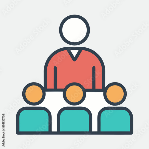 Stylized icon of a leader addressing a group of people