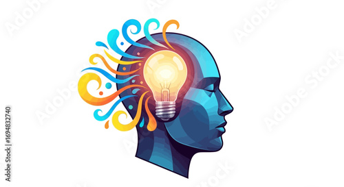 Vibrant burst of creative energy and inspiration from the human mind symbolized by a glowing lightbulb idea