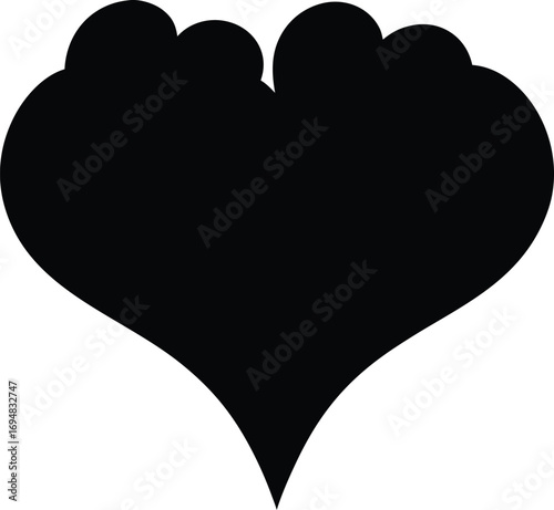 Black abstract heart shape with rounded tops on white background