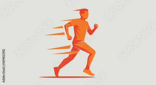 Abstract vector art of a runner in full stride, a minimalist orange icon representing speed, endurance, and dynamic digital performance
