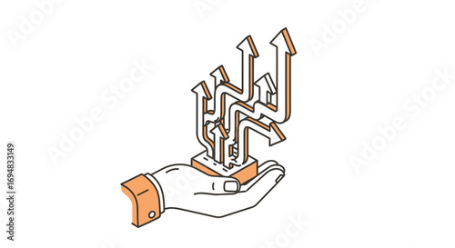 Navigating Success Hand Holding Arrows Pointing Upward, Illustrating Direction and Growth