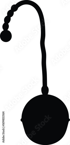 Silhouette illustration of decorative ornament with suspended sphere and bead string