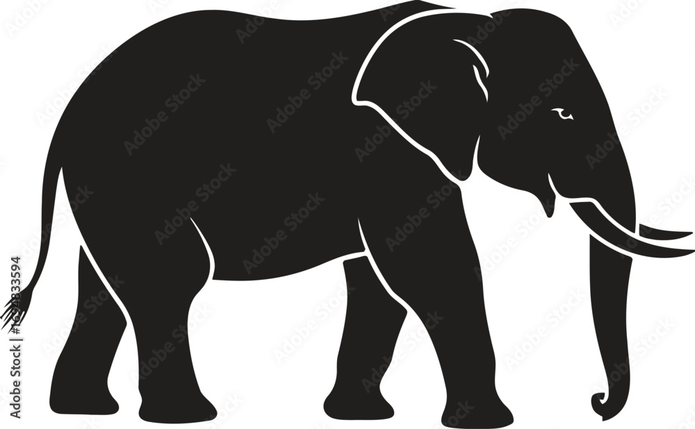 Obraz premium Silhouette of a majestic african elephant standing against a white background