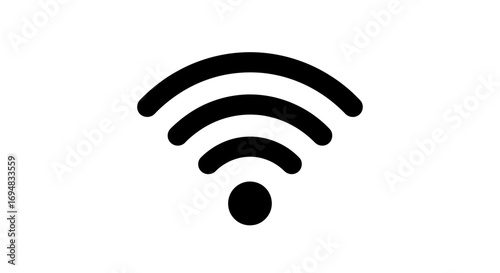 Isolated Wi-Fi signal icon. A flat, black and white graphic design element for technology and network concepts, representing connectivity and data transmission