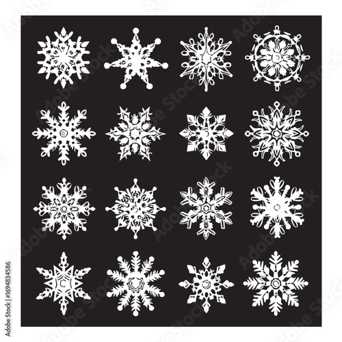 Vector Pattern Set Featuring Intricate Snowflake Designs in Modern Style for Winter Seasonal Graphics