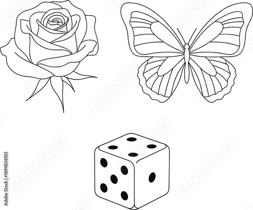 Line Art Rose Butterfly Dice Icons.5