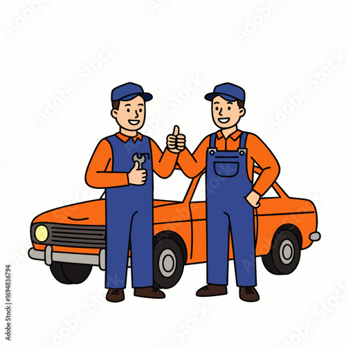 Two friendly mechanics offer excellent service and trustworthy advice for finding affordable, reliable used cars at a local dealership.
