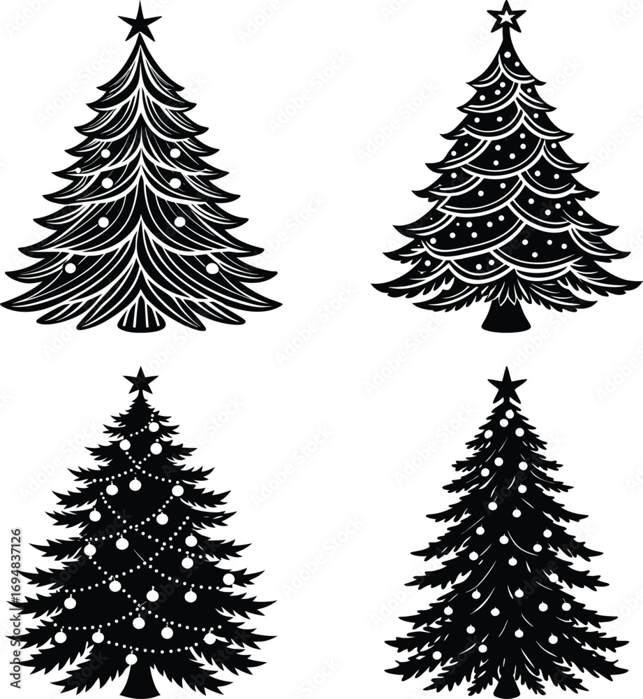 Fototapeta premium Pine icon set. Fir tree vector set. 