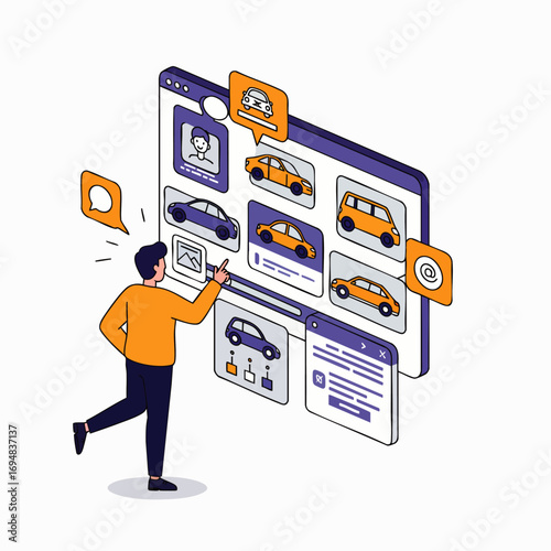 Exploring a comprehensive digital platform, a man carefully selects from numerous budget-friendly, fuel-efficient used cars, ensuring a smart and trustworthy purchase.
