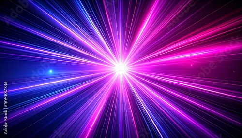 A vibrant display of radiating light rays in shades of purple and blue, creating a dynamic and energetic atmosphere.