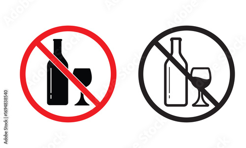 No alcohol icon, vector. No alcohol drink sign. Alcohol Prohibition sign for app, logo, ui, ux design. Vector illustration.