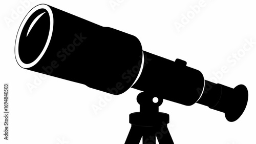 Illustration of a black telescope with a tripod stand for astronomical observation and exploration tool silhouette