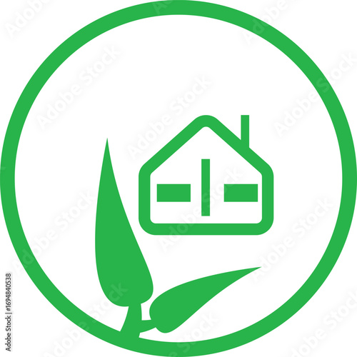 Green eco home house leaf symbol logo design for sustainability and environment white background