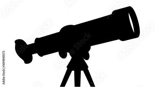 Silhouette of a telescope on a tripod, used for observing stars and celestial objects in the night sky