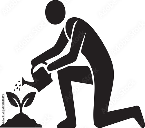 Nurturing New Growth: A stylized illustration depicts a person diligently watering a young sprout, symbolizing growth and the care. 