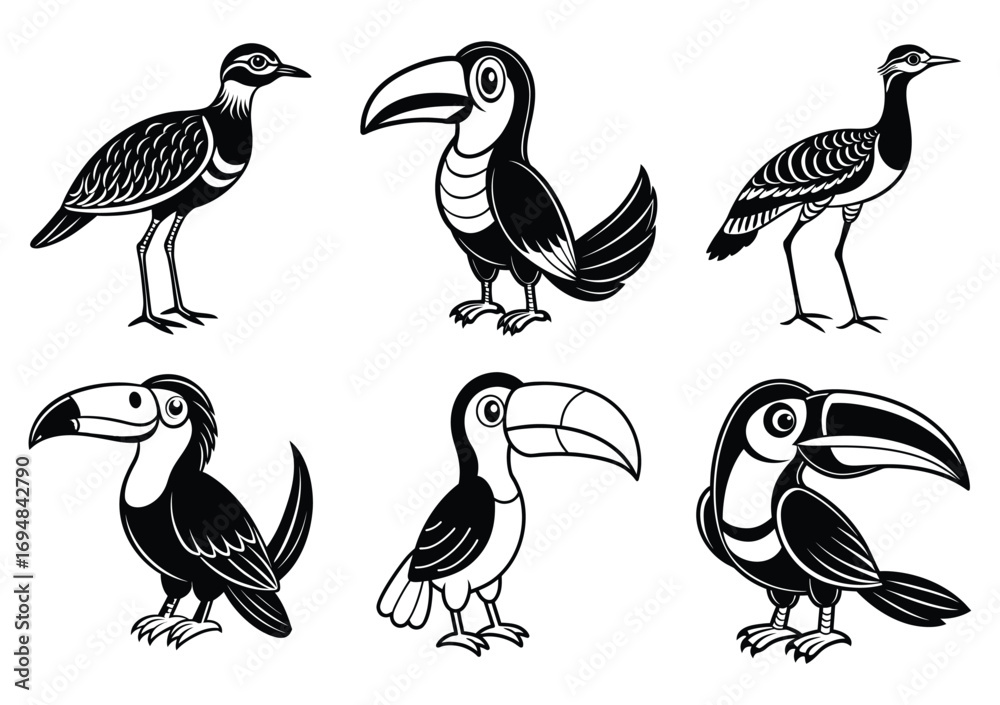 Fototapeta premium Cartoon Toucan Bird Vector Illustration Set